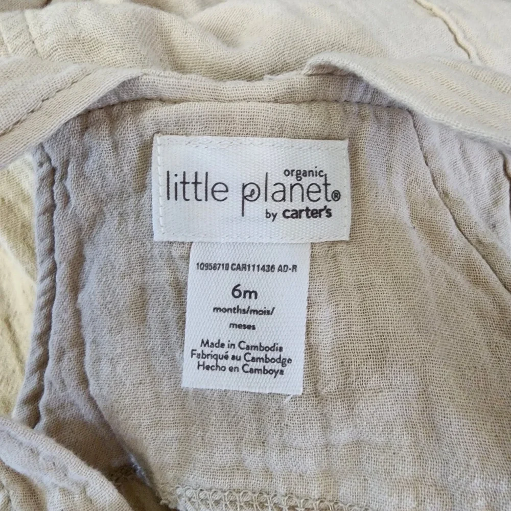 Little Planet by‎ Carter's Baby Shortalls Beige Short Organic Cotton Size 6M NWT